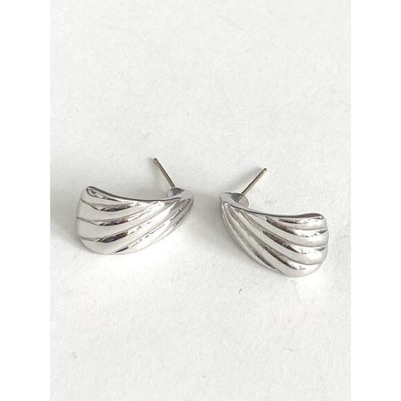 MONET Earrings Studs Triangle Textured Silver Tone - Picture 1 of 8